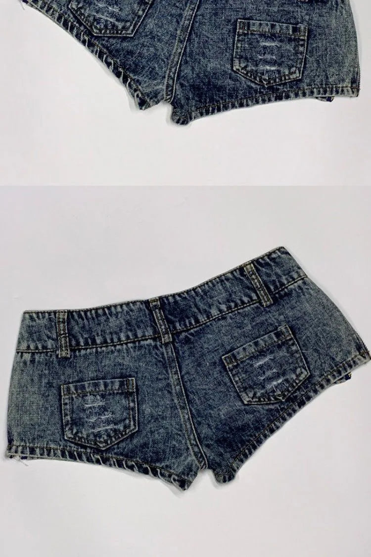 Sexy Side Zipper Denim Shorts Skinny Low Waist Mini Jeans With Pockets Nightclub 2022 Summer New