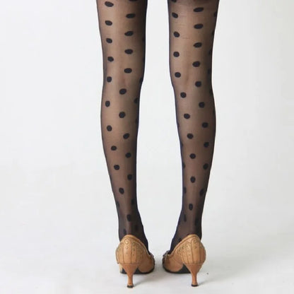 Collants classiques en soie à petits pois pour femmes, bas fins en Faux tatouage Vintage, bonneterie féminine