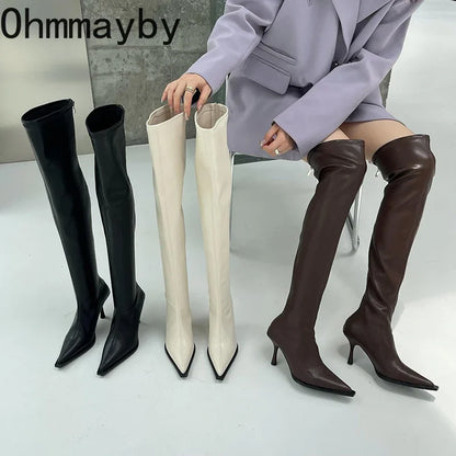 Bottes hautes au dessus du genou pour femme, chaussures à talons hauts et fins, longues, Sexy, bateaux modernes, hiver