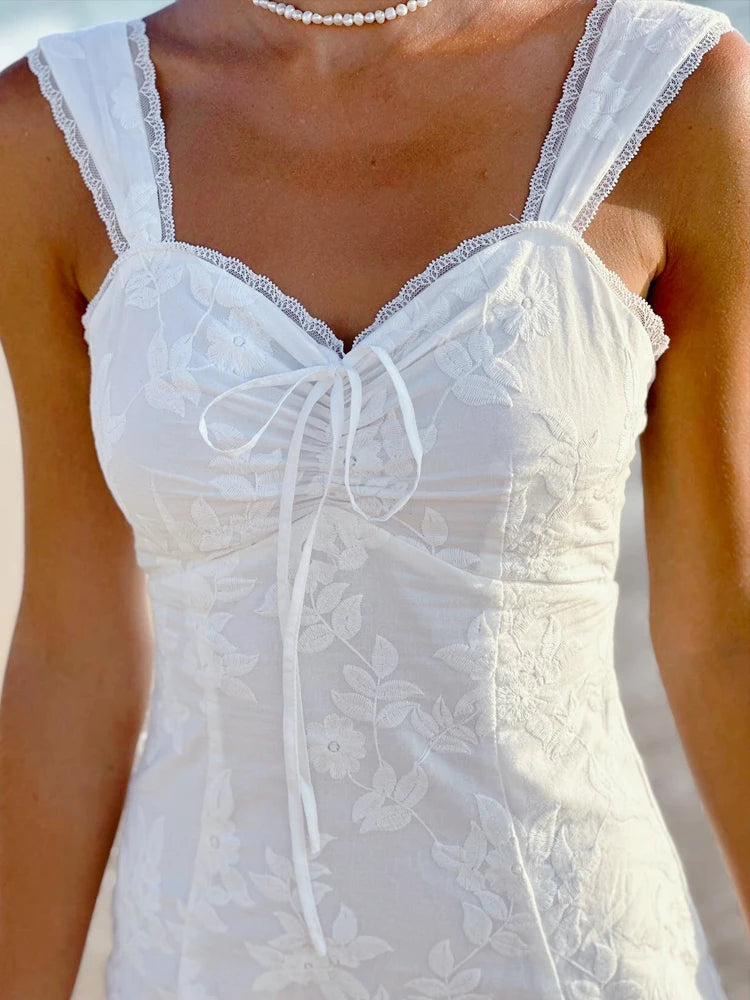 Suninheart – robe trapèze en dentelle blanche brodée pour femme, tenue Sexy, Mini à volants, tenue de soirée, de vacances, de haute qualité, nouvelle collection été 2023