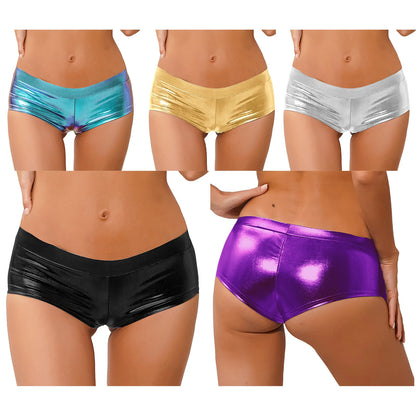 Womens Fashion Shorts Bottoms Shiny Faux Leather Low Waist Hot Shorts Pants for Clubwear Pole Dancing Raves Festivals Costumes