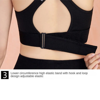 Women's Sports Bra Gathered Without Steel Ring Adjustable Belt Front Zipper Yoga Running Vest Shockproof Underwear Plus Size