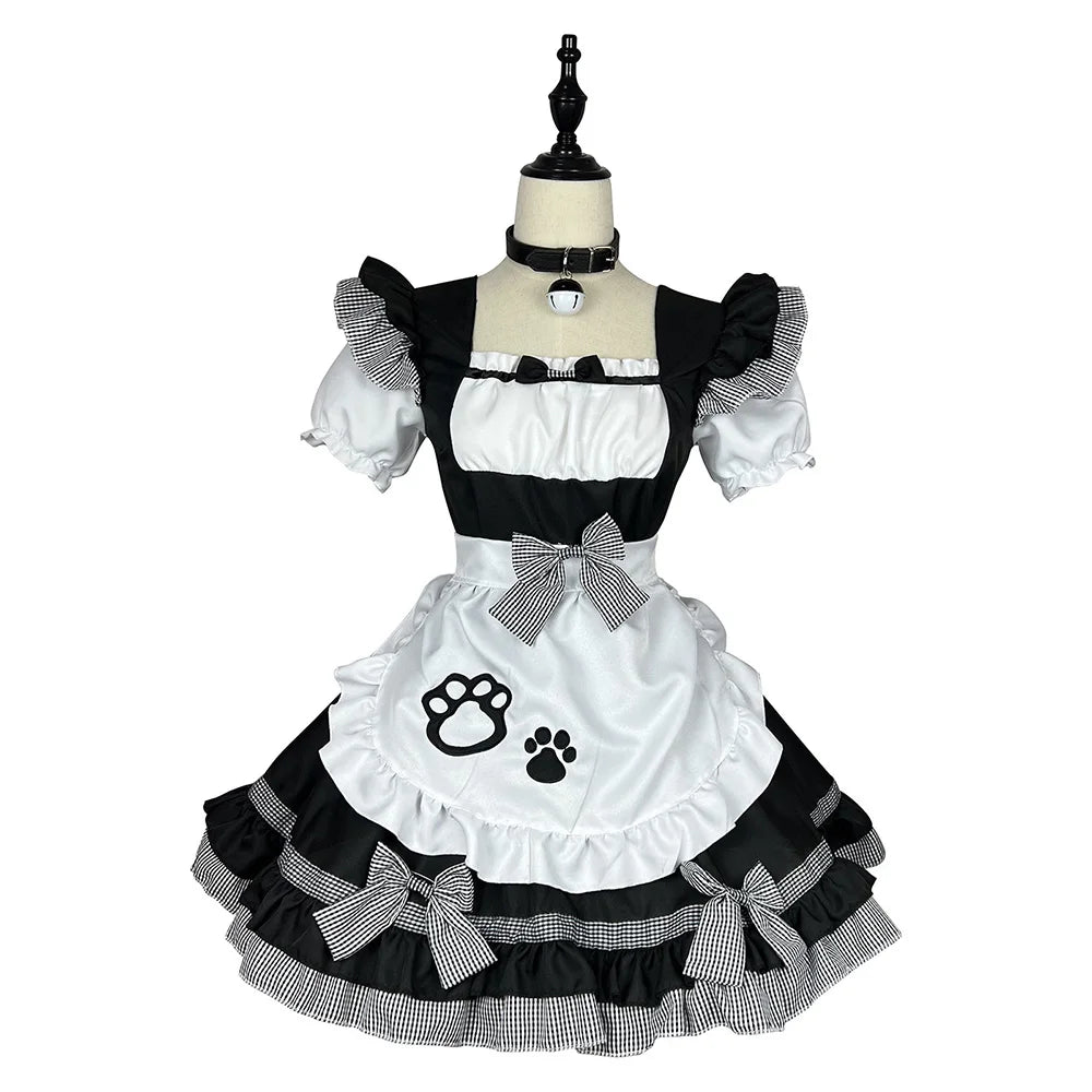 Robe de demoiselle d'honneur noire mignonne Lolita chat, Costumes Cosplay chat fille, costume pour serveuse, Costumes de scène de fête S -5XL