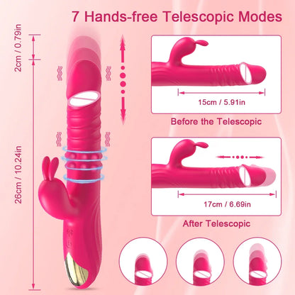 Rabbit Vibrator for Women Vagina G-Spot Nipple Clitoris Stimulator Thrusting Telescopic Rotating Dildo for Adult Sexy Toys