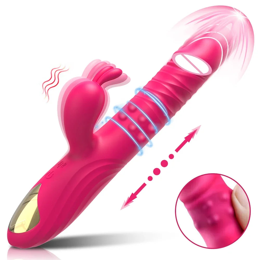 Rabbit Vibrator for Women Vagina G-Spot Nipple Clitoris Stimulator Thrusting Telescopic Rotating Dildo for Adult Sexy Toys