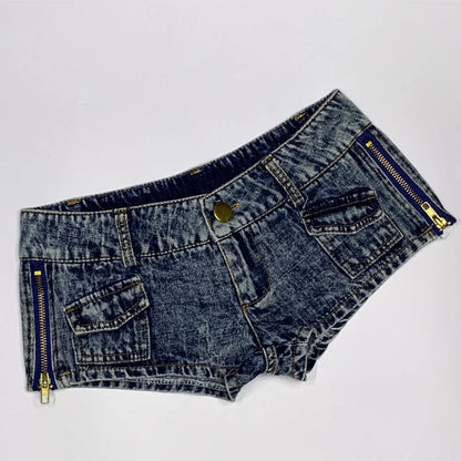 Sexy Side Zipper Denim Shorts Skinny Low Waist Mini Jeans With Pockets Nightclub 2022 Summer New