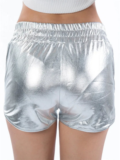 YRRETY Fashion Women High Waist Shorts Shiny Metallic Leg Gold Silver Fashion Night Club Dancing Wear Sexy Shorts Workout Party