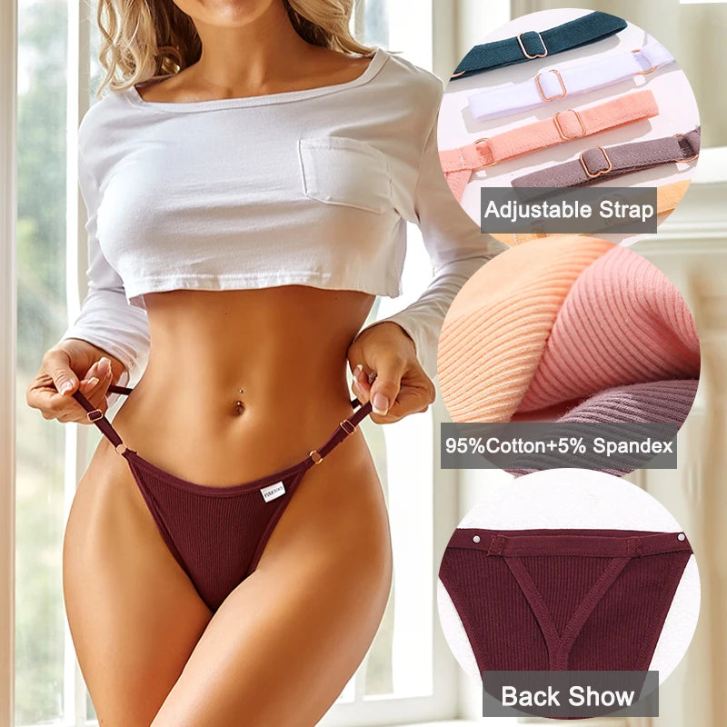 4PCS/Set G-String Cotton Panties Sexy Women's Underwear T-Back Lingerie Pantys Female Low Rise Intimates Adjustable Strap Thongs