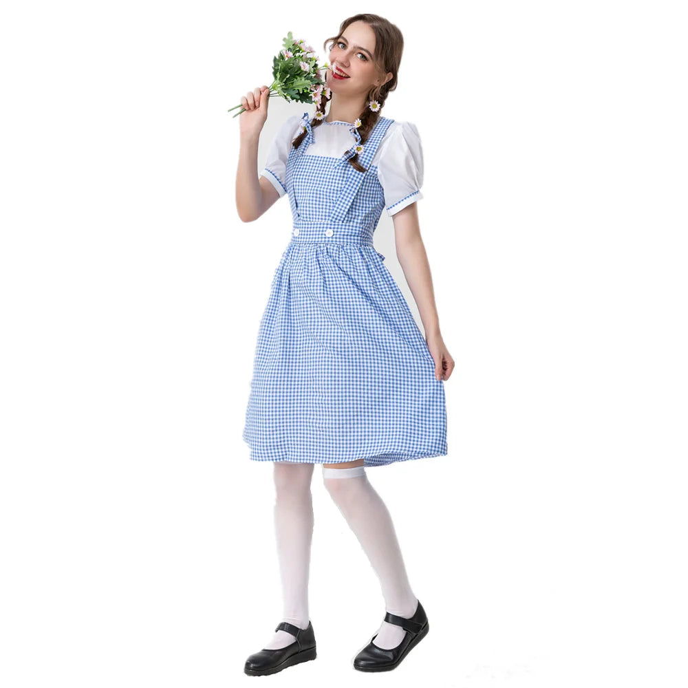 Robe à carreaux bleue Dorothy pour adulte, Costume d'halloween Cosplay Oktoberfest Dirndl pour femmes