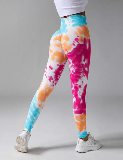 Tie Dye กางเกงโยคะกีฬากางเกงขายาวผู้หญิงไม่มีรอยต่อเอวสูงยกสะโพกกีฬา Tights ฟิตเนสออกกำลังกาย Leggins GYM เสื้อผ้า