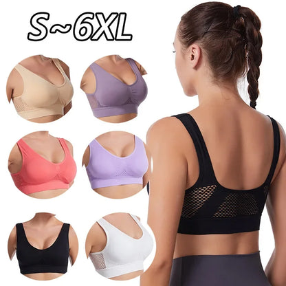 Sports Bra Women Hollow Mesh Gym Jogging Crop Top Female More Size Tops Yoga Fitness Vest Sujetador Push Up Sport Bras for Women