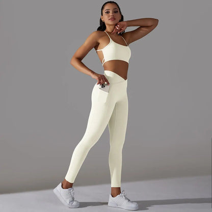 Ensemble deux pièces soutien-gorge et Leggings de sport pour femmes, tenue de sport, sensation nue, ensemble de Fitness, vêtements d'entraînement pour femmes