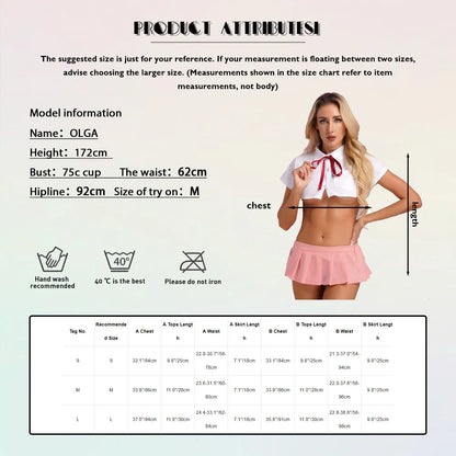 Sexy Costume Schoolgirl Cosplay Student Uniform Womens Naughty School Girl Lingerie Set Erotic Shirts Crop Tops Pleated Skirts