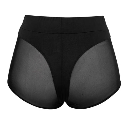 Women Sexy High Waist Workout Fitness Shorts Female Dance Shorts See-through Mesh Patchwork Mature Pole Dancing Clubwear Panties