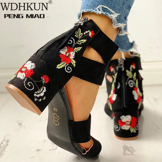 Woman Pumps High Heels Elastic Band Zipper Rubber Open Toe Embroider Dancing Party Wedding Ladies Shoes Zapatos Mujer